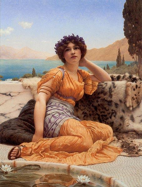 John William Godward With Violets Wreathed and Robe of Saffron Hue